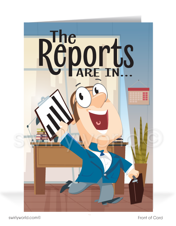 "Reports Are In" Cartoon Customer Thank You Cards for Business