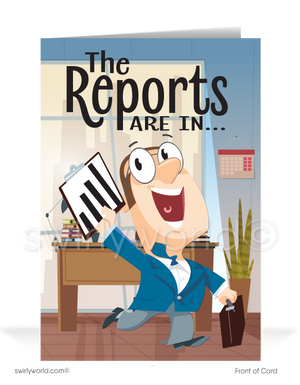 "Reports Are In" Cartoon Customer Thank You Cards for Business