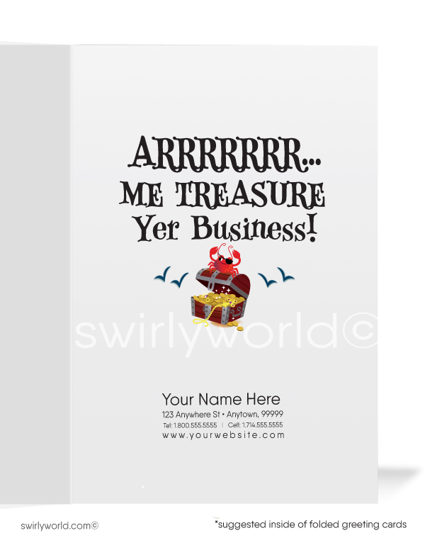 Humorous Pirate "I Treasure Your Business" Thank You Cards for Customers