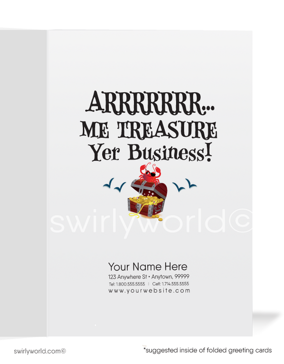 Humorous Pirate "I Treasure Your Business" Thank You Cards for Customers