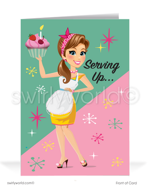 Pin-up Girl Pastry Chef Happy Birthday Greeting Cards for Business