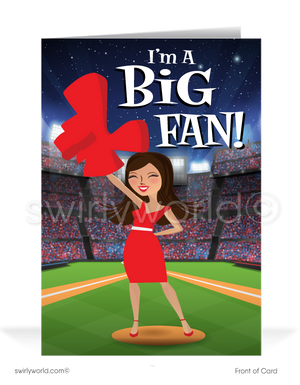 "A Big Fan of Your Business" Baseball Sports Theme Thank You Cards for Women