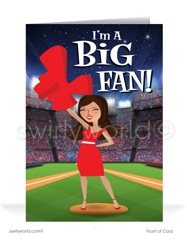 "A Big Fan of Your Business" Baseball Sports Theme Thank You Cards for Women