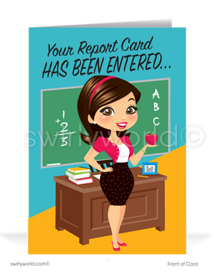 Funny School Teacher Cartoon Business Thank You Cards for Clients