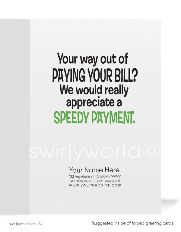 Funny Cartoon Cheetah Get Past-Due Receivable Paid with Bill Collection Greeting Cards