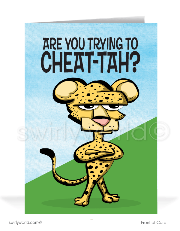 Funny Cartoon Cheetah Get Past-Due Receivable Paid with Bill Collection Greeting Cards