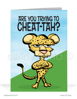 Funny Cartoon Cheetah Get Past-Due Receivable Paid with Bill Collection Greeting Cards