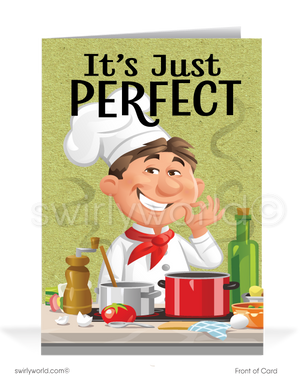 Chef Cartoon "It's Perfect Doing Business With You" Humorous Client Thank You Cards