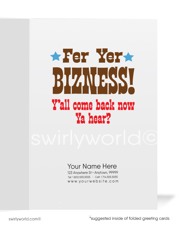 Funny Cartoon Cowboy "Thank You For Your Business" Greeting Cards for Customers