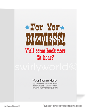 Funny Cartoon Cowboy "Thank You For Your Business" Greeting Cards for Customers