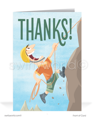"Thank You For Your Support" Rock Climber Cartoon Customer Thank You Cards