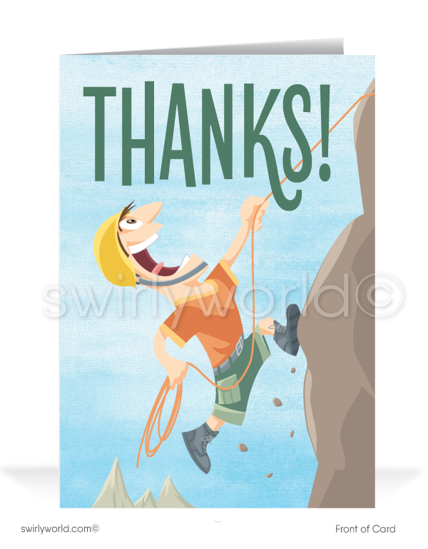 "Thank You For Your Support" Rock Climber Cartoon Customer Thank You Cards