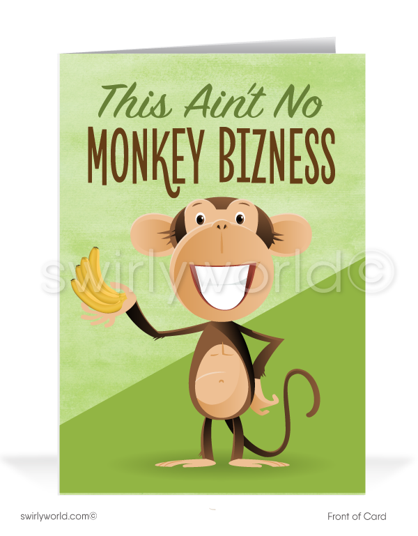 "Wild About Your Business" Monkey Cartoon Funny Thank You Cards