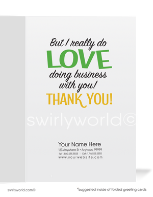 Corny Humorous Customer "Thank You For Your Business" Cards