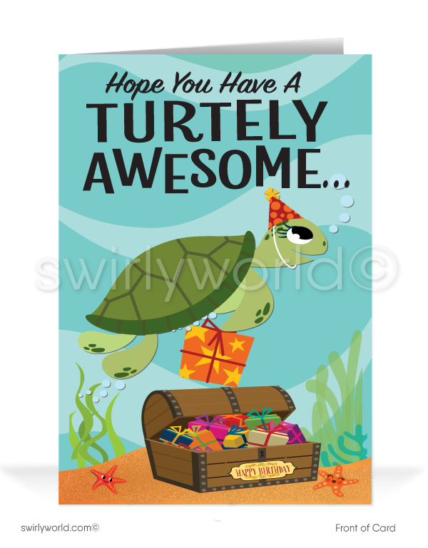 Cute Sea Turtle Business Happy Birthday Cards for Customers