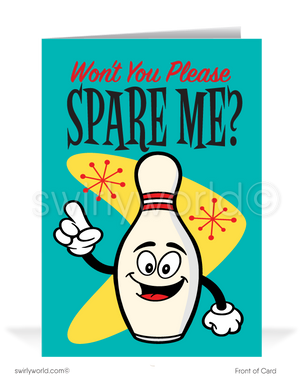 Funny Cartoon Retro Bowling Pin Thank You Cards for Customers