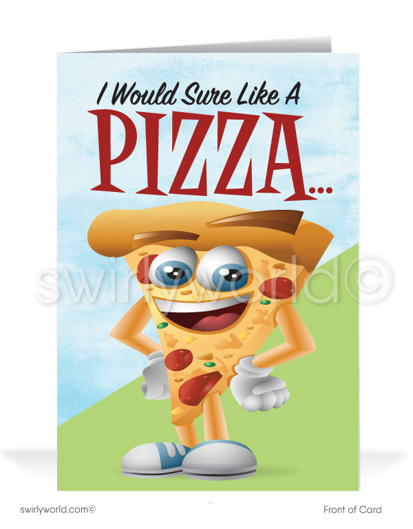 Funny Pizza Sales Promotion Prospecting Cartoon Customer Cards