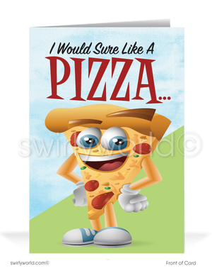 Funny Pizza Sales Promotion Prospecting Cartoon Customer Cards