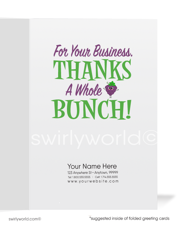 Grapeful For Your Business Cartoon Thank You Cards