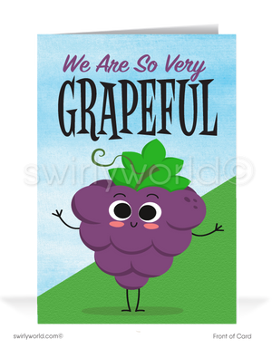 Grapeful For Your Business Cartoon Thank You Cards