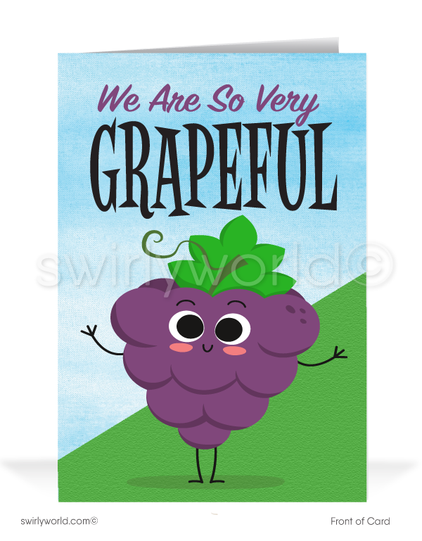 Grapeful For Your Business Cartoon Thank You Cards