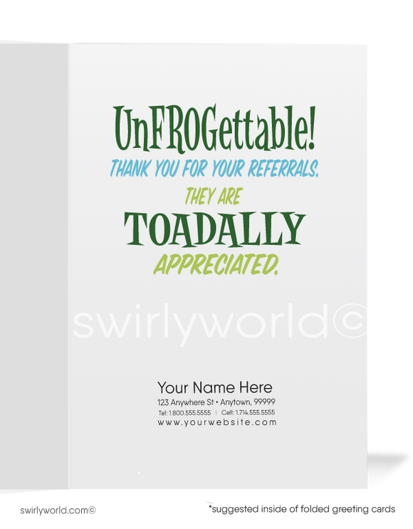 Funny Frog Thank You For Your Referral Business Cards for Customers