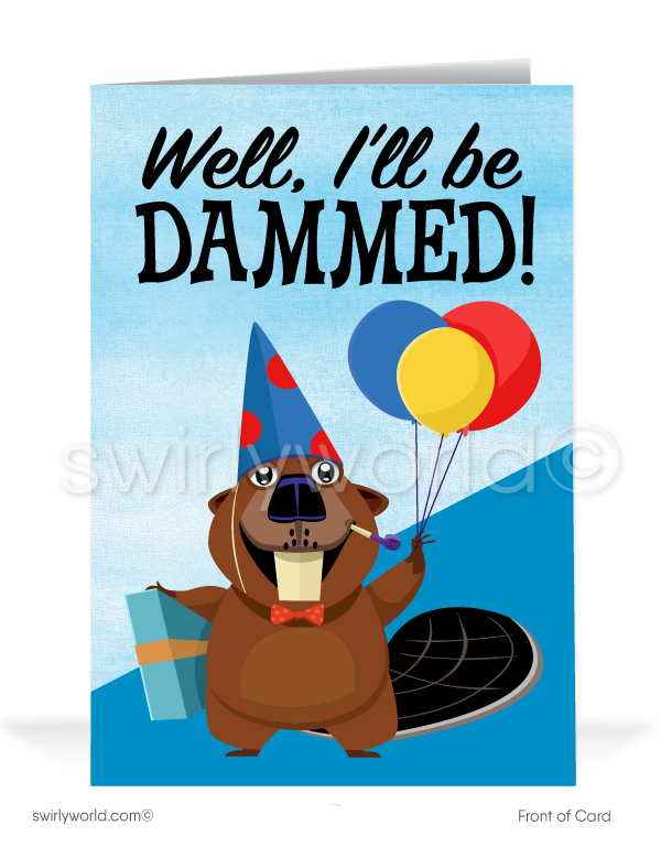 Funny Cartoon Beaver Happy Birthday Cards for Customers