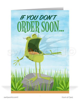 Funny Frog Sales Business Prospecting We Miss You Cards for Customers