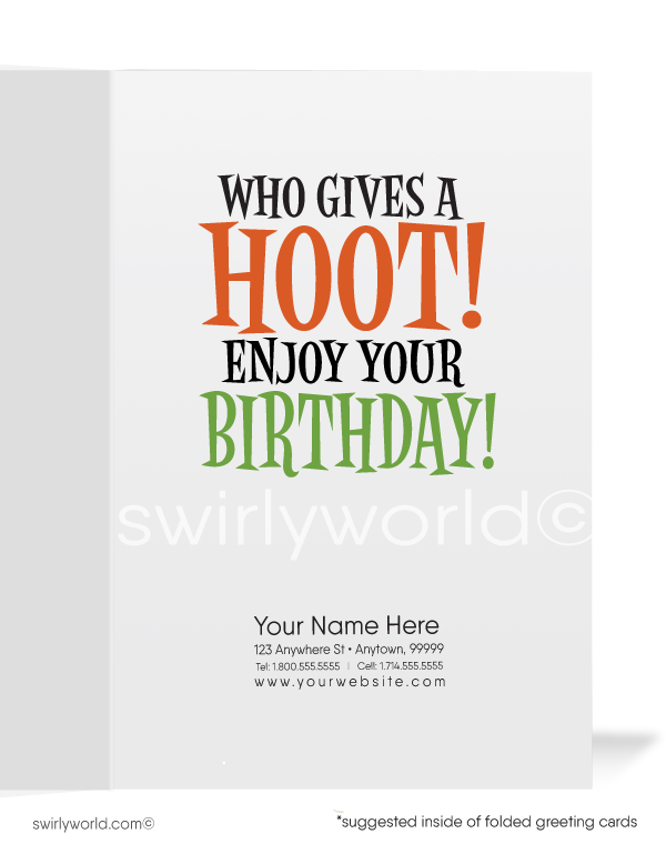 Humorous Owl Business Happy Birthday Cards for Customers