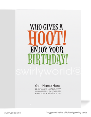 Humorous Owl Business Happy Birthday Cards for Customers
