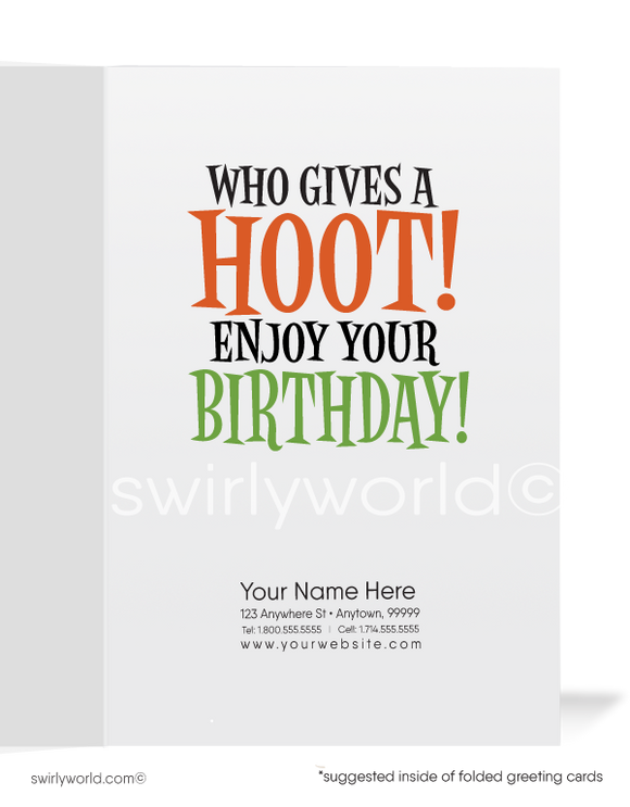 Humorous Owl Business Happy Birthday Cards for Customers