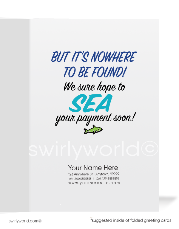 Scuba diver looking for treasure. Funny humorous ice-breaking get payments on past-due bill collection accounts.