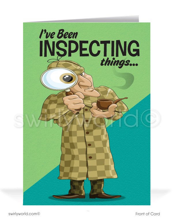 Cartoon Humorous Funny Detective Get Paid on Past Due Bill Collection Cards
