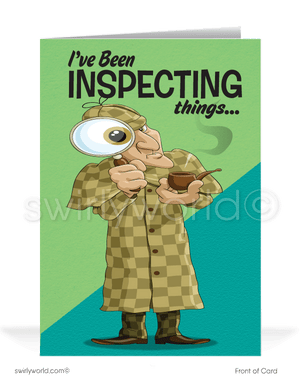 Cartoon Humorous Funny Detective Get Paid on Past Due Bill Collection Cards