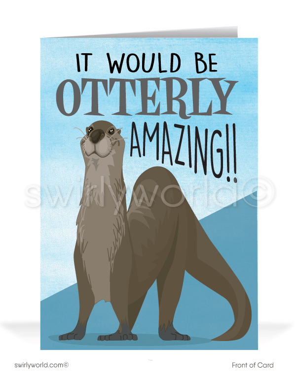 Cartoon Humorous Funny Otter Pun Past-Due Bill Collection Greeting Cards