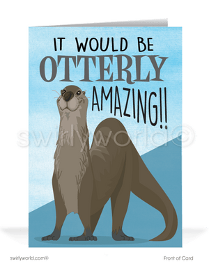 Cartoon Humorous Funny Otter Pun Past-Due Bill Collection Greeting Cards
