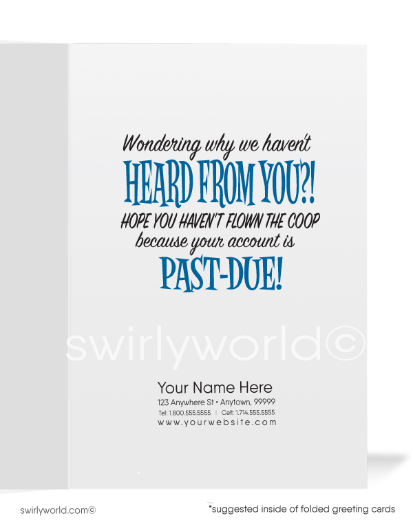 Blue bird. Funny humorous ice-breaking get payments on past-due bill collection accounts.