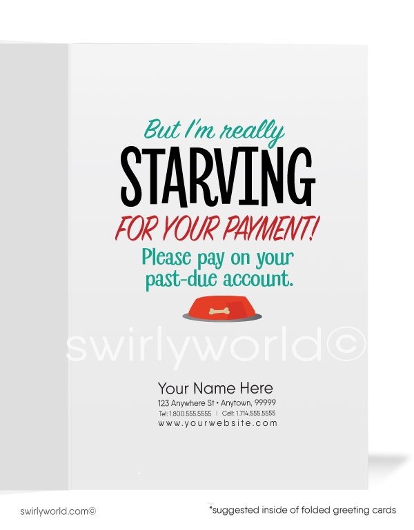 Weiner dog Funny humorous get past-due receivables paid with Cartoon Collection Cards.