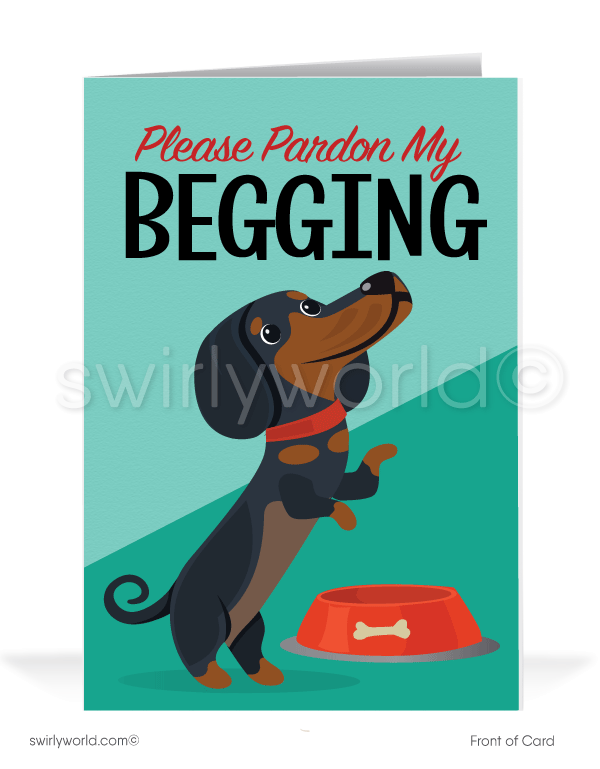 Weiner dog Funny humorous get past-due receivables paid with Cartoon Collection Cards.