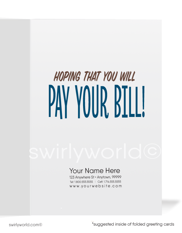 Funny Salesman Hanging Off Cliff Pay Your Past-Due Invoice Bill Collection Cards.