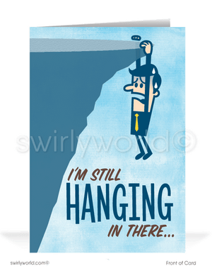 Funny Salesman Hanging Off Cliff Pay Your Past-Due Invoice Bill Collection Cards.