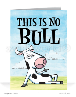 Funny Cow "This Ain't No Bull" Past-Due Bill Collection Greeting Cards.