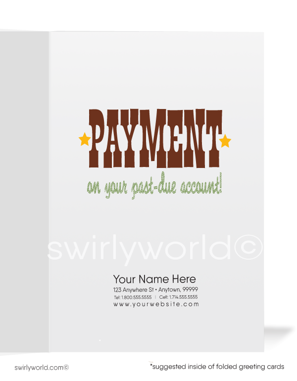 Cartoon Funny Cowboy "Ask for Payment on Past-Due Accounts" Bill Collection Cards