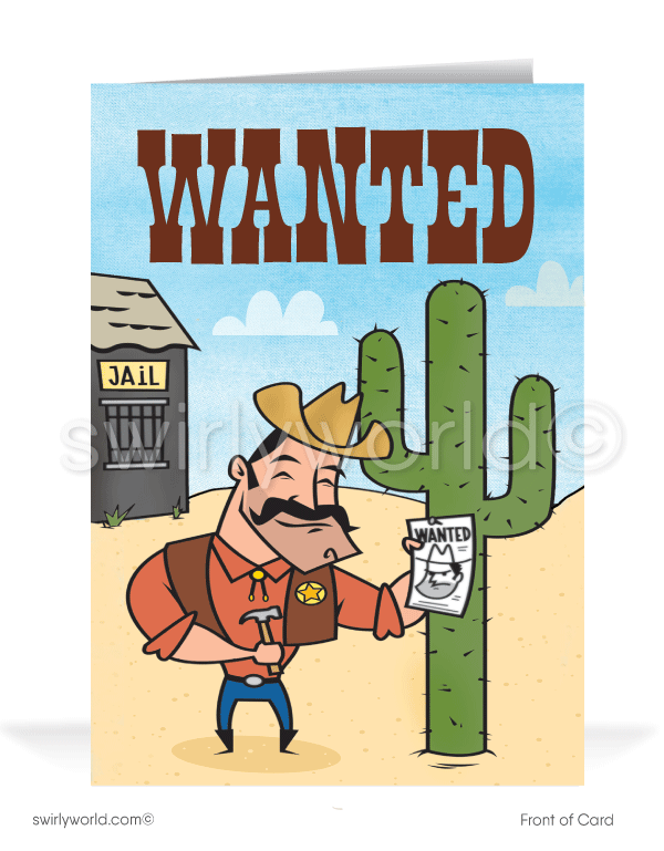 Cartoon Funny Cowboy "Ask for Payment on Past-Due Accounts" Bill Collection Cards