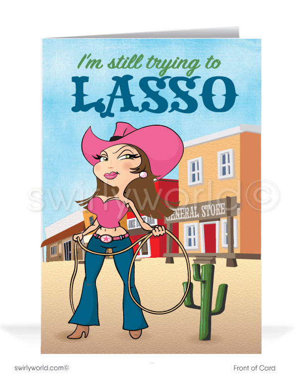 Cute Cowgirl Lasso Up A Payment From You Bill Collection Cartoon Greeting Cards