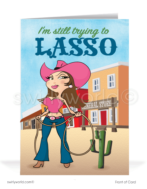 Cute Cowgirl Lasso Up A Payment From You Bill Collection Cartoon Greeting Cards