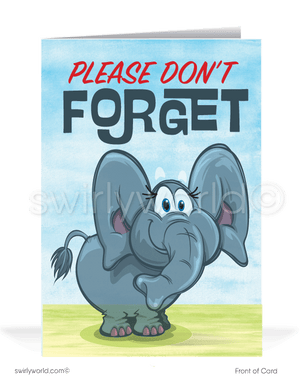 Funny Elephant Pun Please Don't Forget to Pay Your Past-Due Invoice. Bill Collection customer greeting cards.