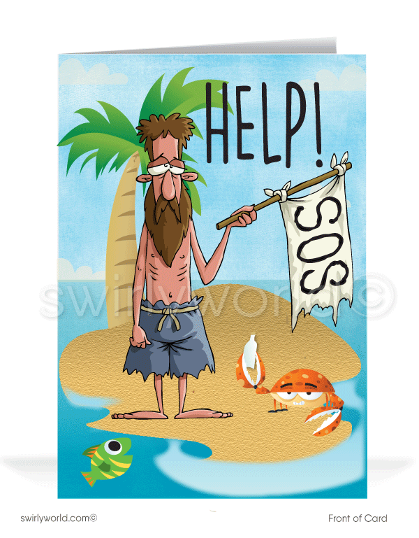 SOS! Help. Funny Trapped on Desert Island Pun Pay Your Past-Due Invoice.