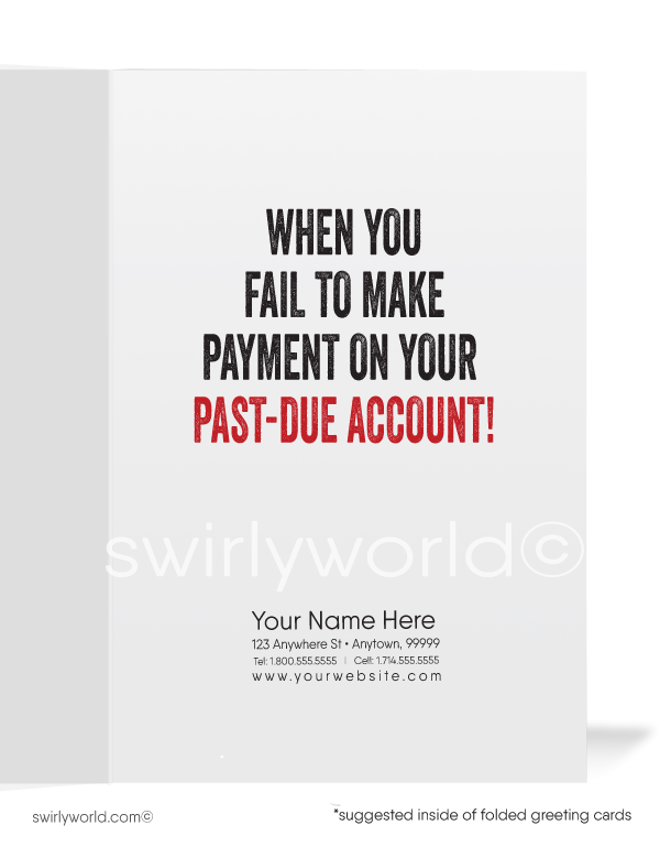 Funny Ice-breaker Bill Collection customer greeting cards for past-due accounts. CATastrophe CAT funny graphic