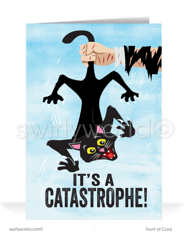 Funny Ice-breaker Bill Collection customer greeting cards for past-due accounts. CATastrophe CAT funny graphic